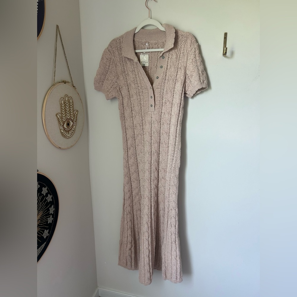 Free People Brown Short Sleeve polo Knit Maxi Dress